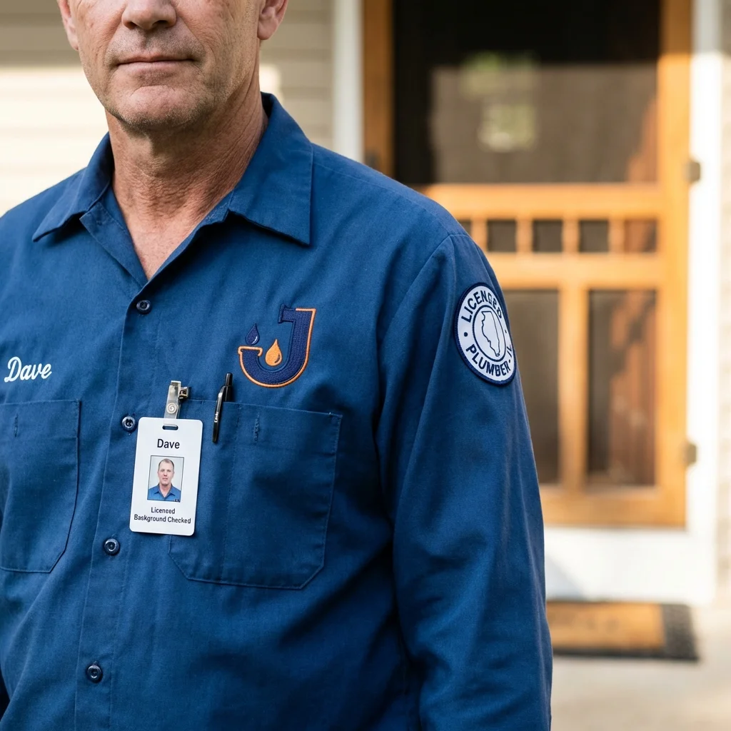 Licensed plumber showing ID badge in Elmwood Park, NJ