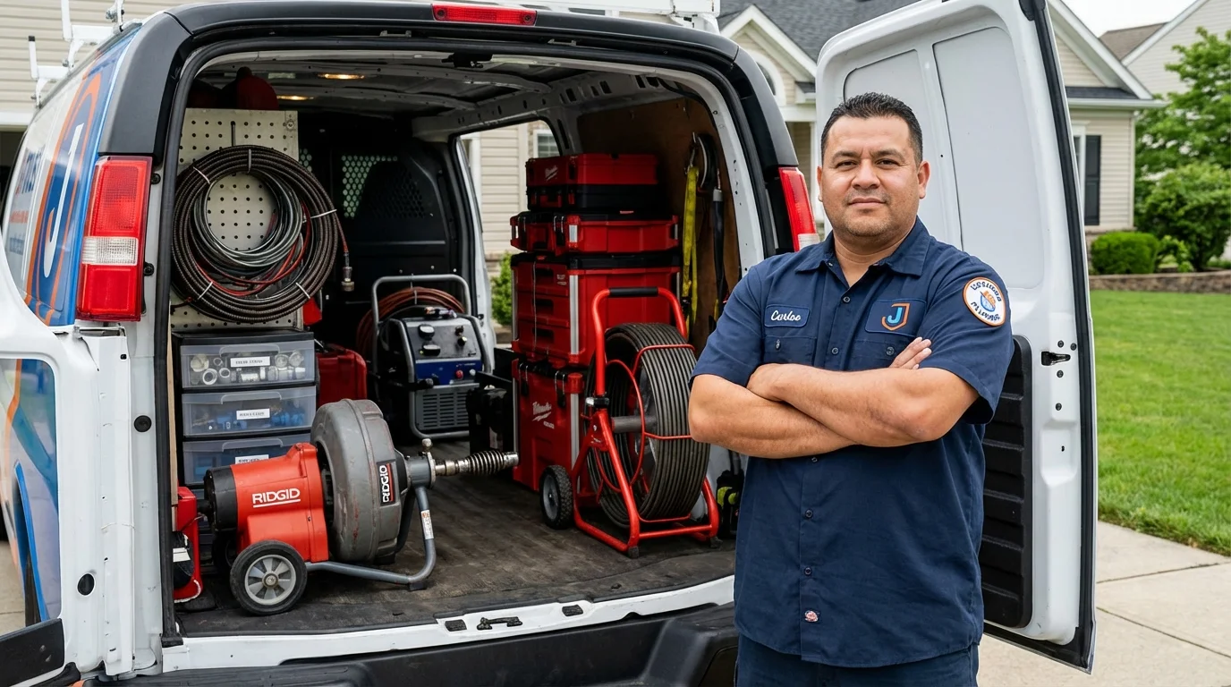 Professional drain cleaning equipment and Johns Plumbing LLC plumber in Elmwood Park