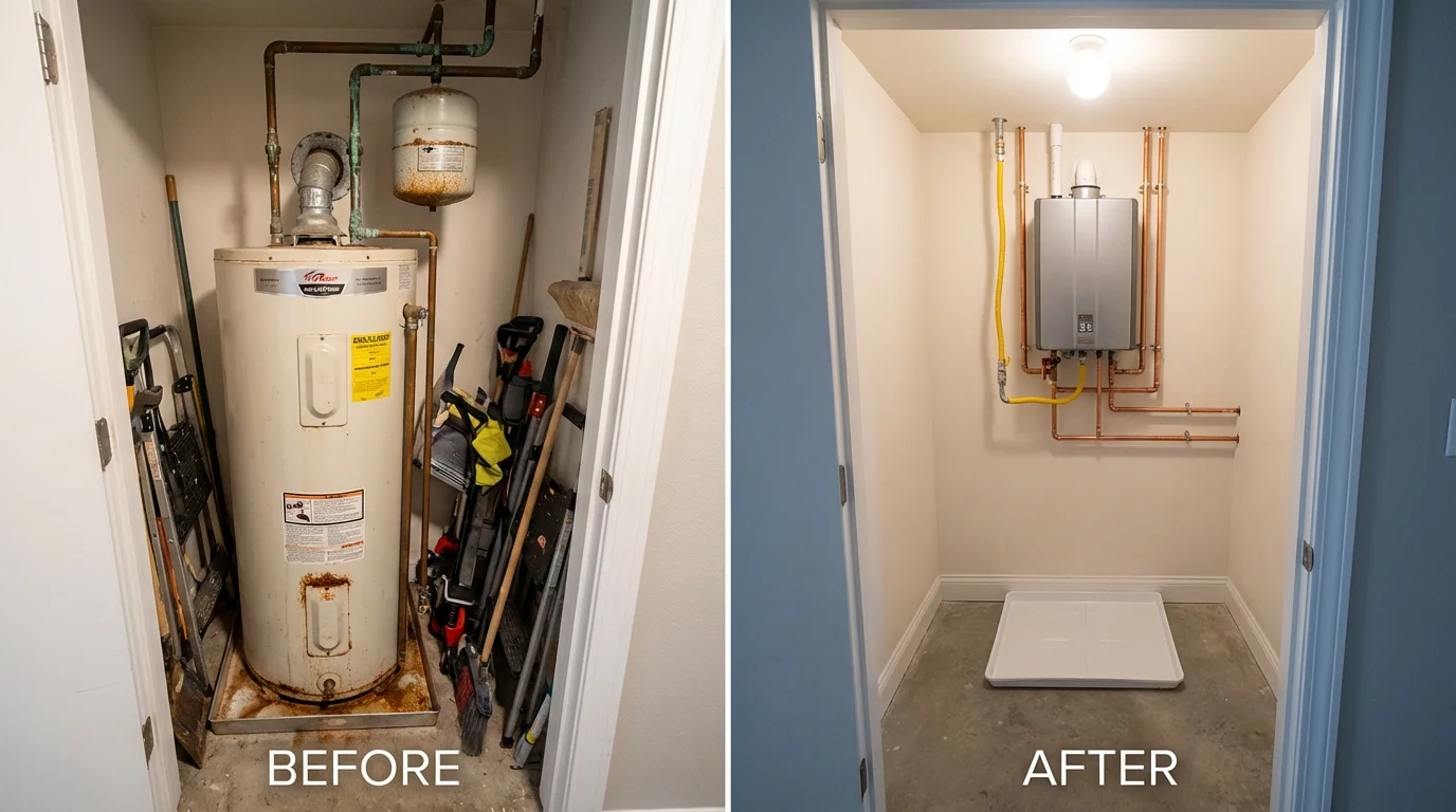 Tank water heater versus wall-mounted tankless unit comparison for Elmwood Park, NJ homeowners