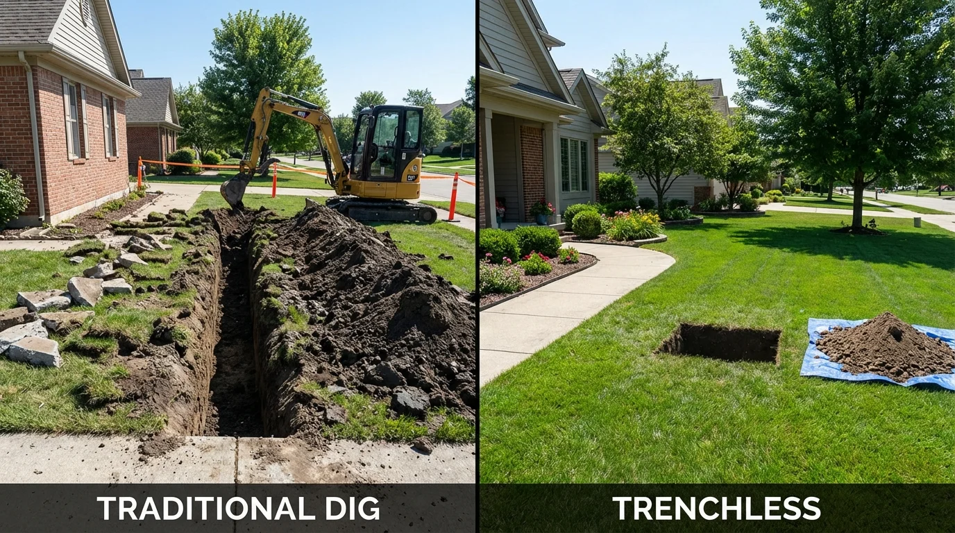 Trenchless sewer repair with minimal yard damage versus traditional excavation in Elmwood Park, NJ